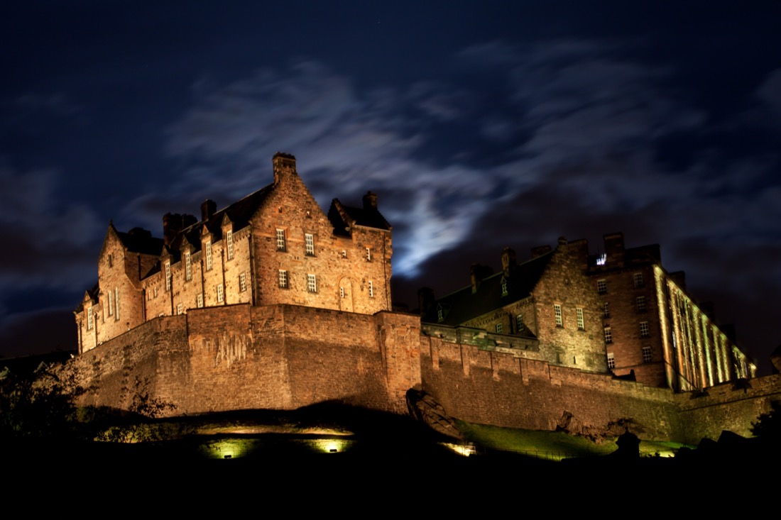 Castle at night in Edinburgh.