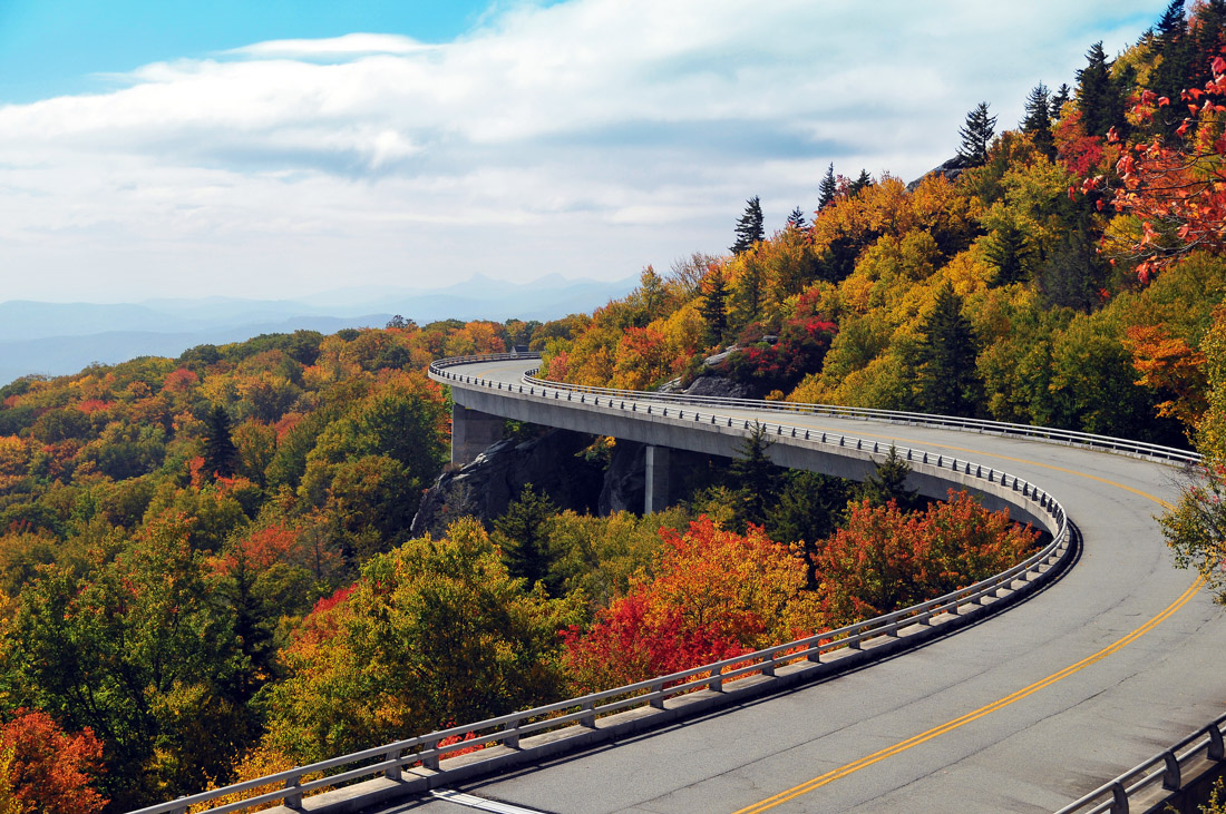 Linn Cove Viaduct on Blue Ridge Parkway at fall in North Carolina