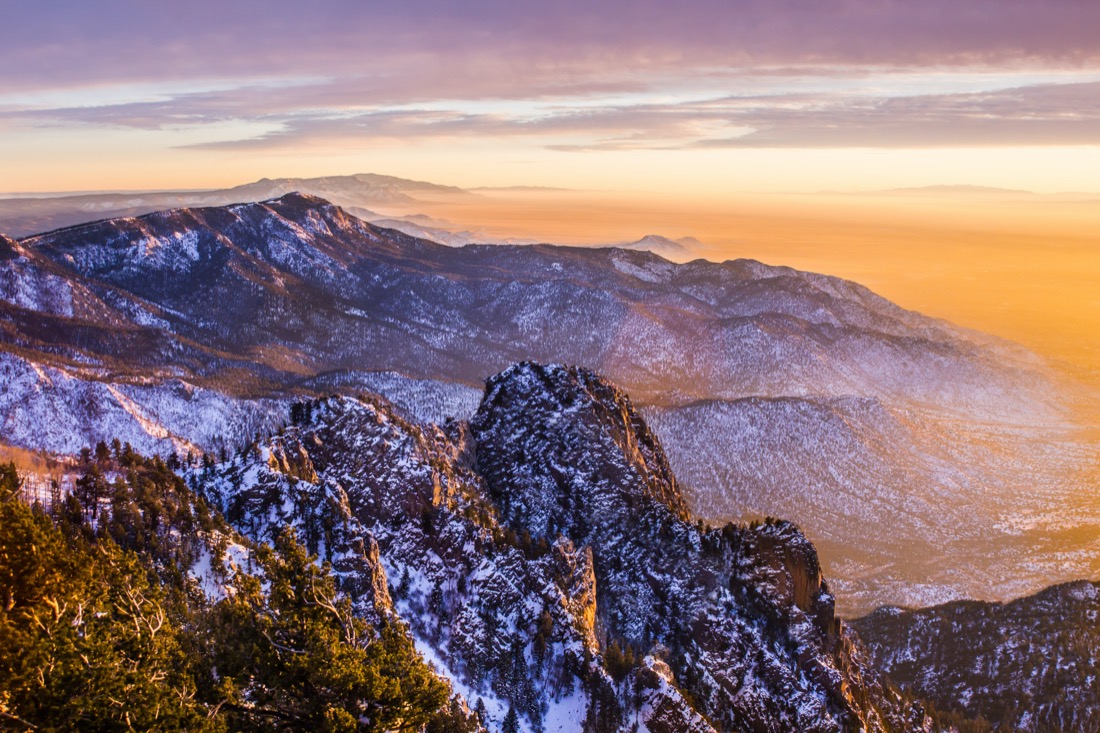 Sunset at New Mexico, Albuquerque scenic mountain landscape shot at Sandia Peak National Park