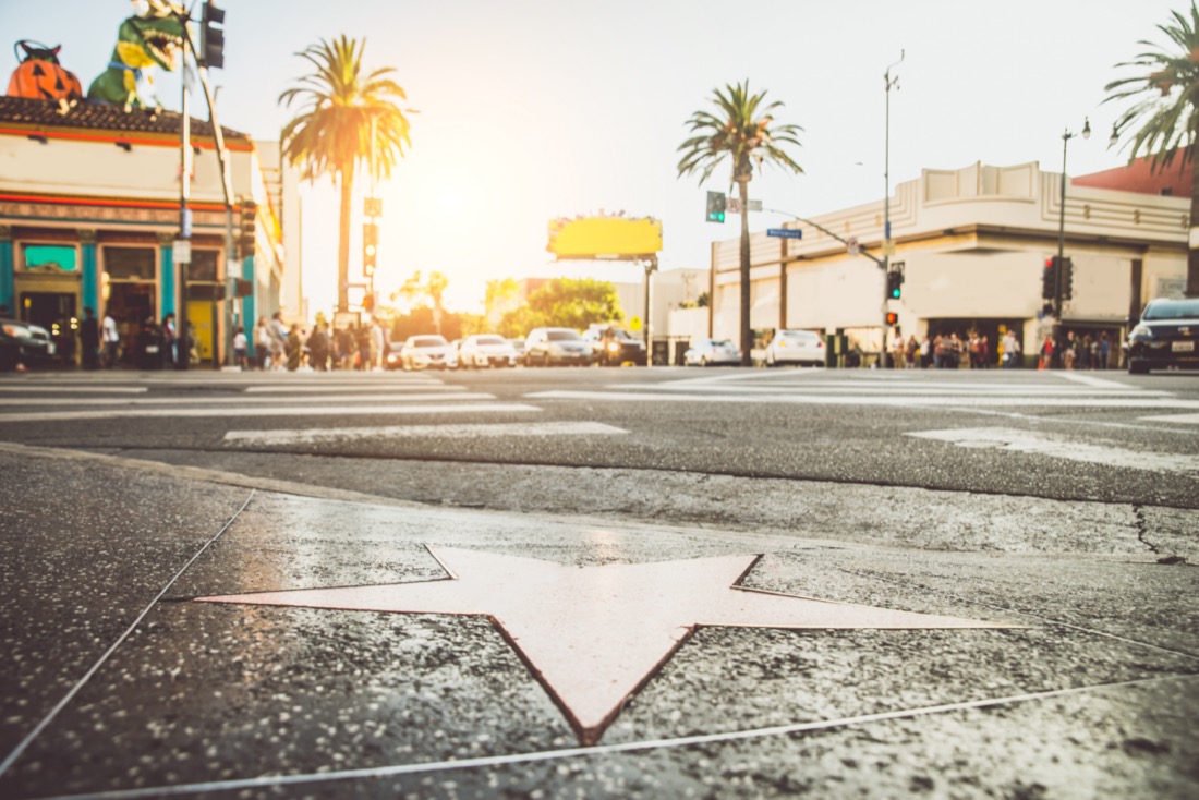 Walk of Fame at sunset on Hollywood Boulevard