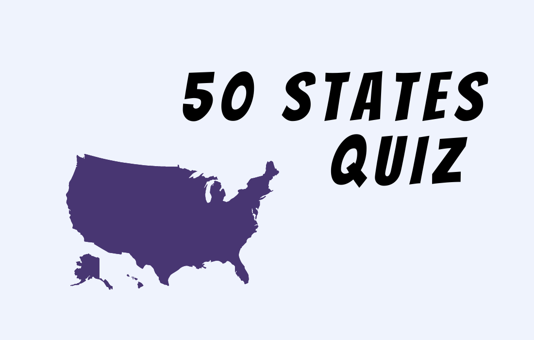 Text 50 States Quiz with US map