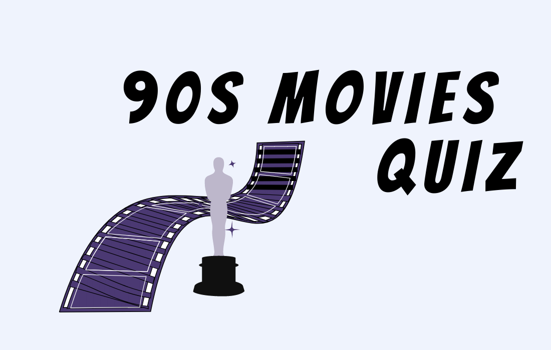 Text 90s Movie Quiz with image of film roll and award