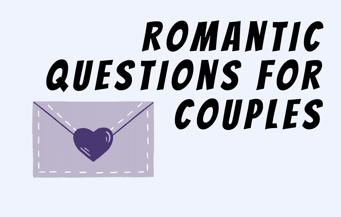 Text romantic questions for couples with an envelope with a purple heart