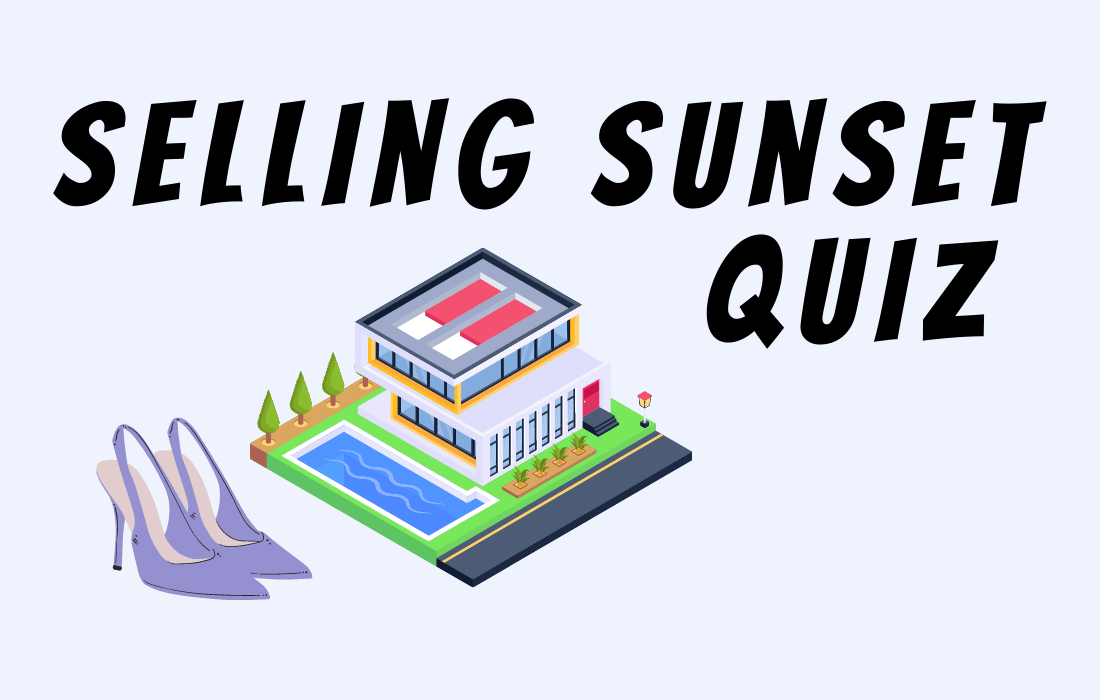 Text Selling Sunset Quiz with image of shoes, house with pool
