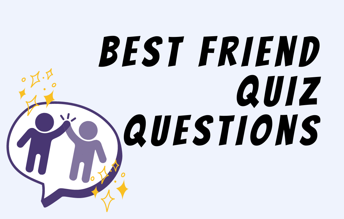 Illustration of two people doing high five colored in purple beside test Best Friend Quiz Questions