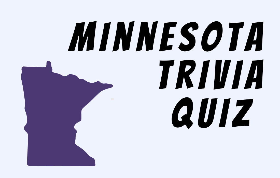 Map of Minnesota beside text Minnesota Trivia Quiz.