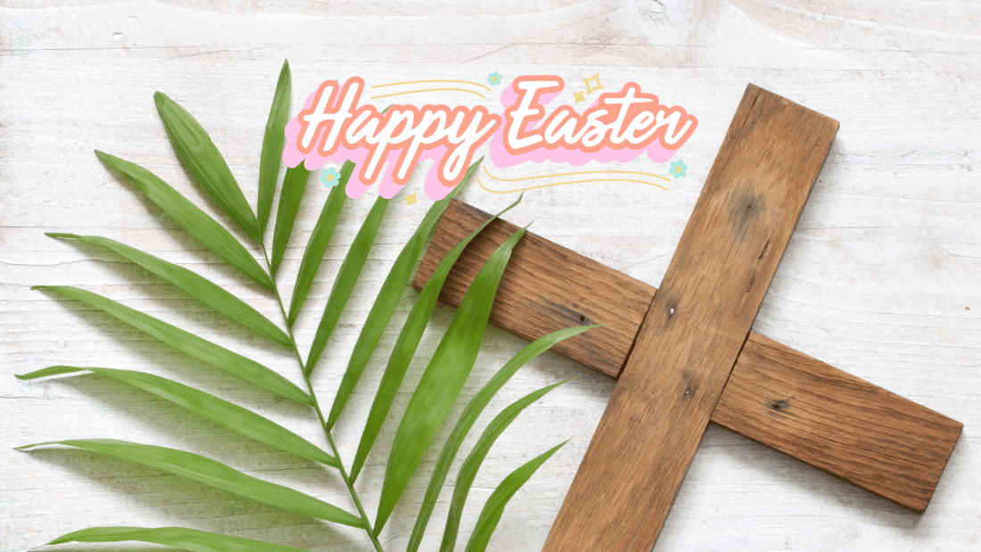 A cross with a palm Easter Zoom background