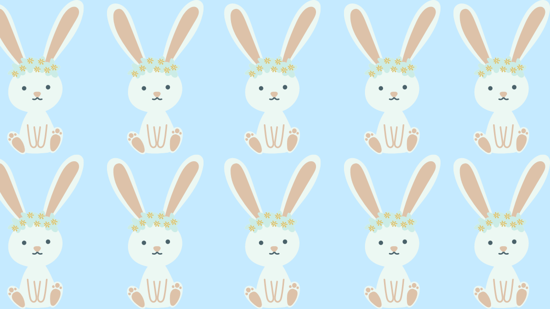 Bunnies on blue background Easter Zoom background