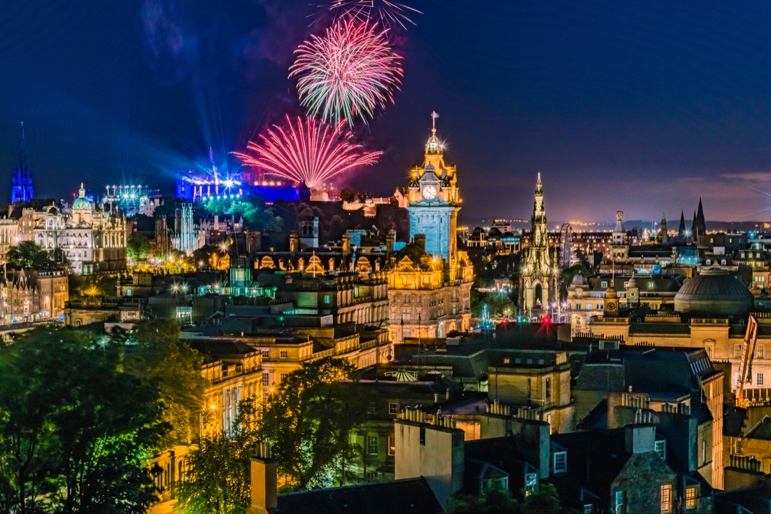 Calton Hill, fireworks in Edinburgh 