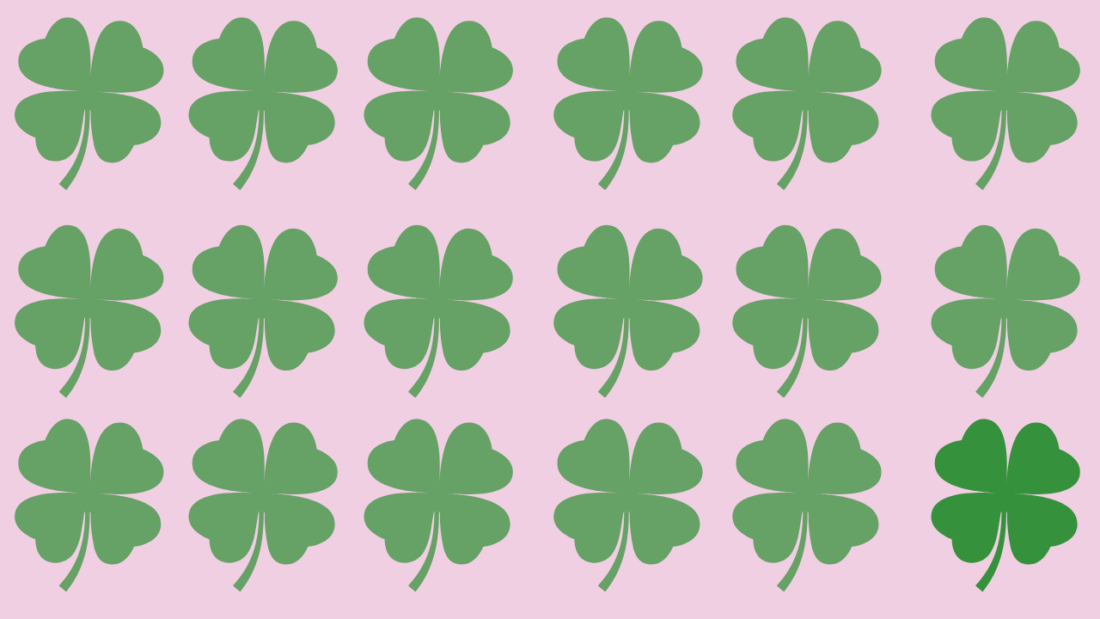 Four leaf clovers pink background for St Paddy's Day Zoom backgrounds
