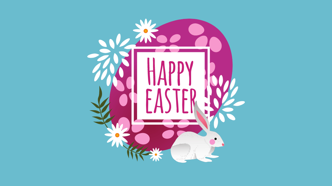 Happy Easter sign with pink egg Easter Zoom background