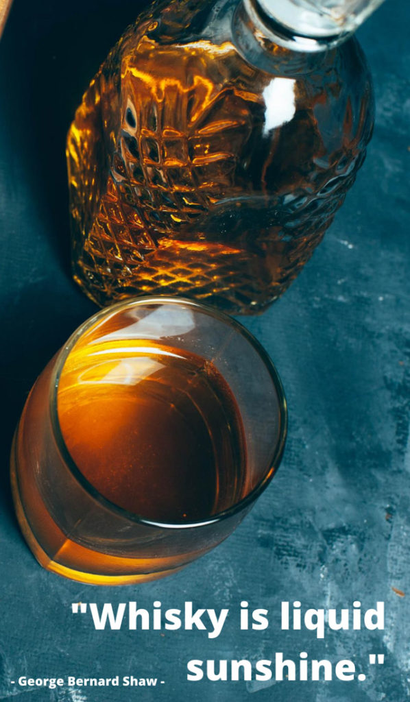 Text Whisky is liquid sunshine. Image of whisky