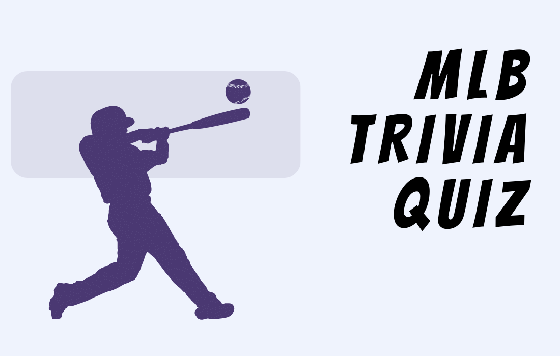 Illustration of a baseball player swinging his bat beside text MLB Trivia Quiz in all caps.