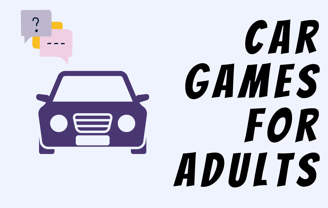 Text Car Games For Adults. Image Car with Speech Bubbles and Question Marks