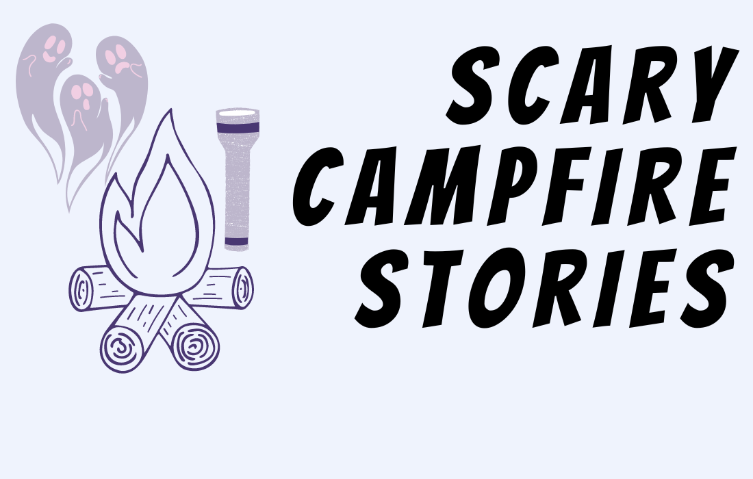 Text Scary Campfire Stories Image fire with torch and ghosts