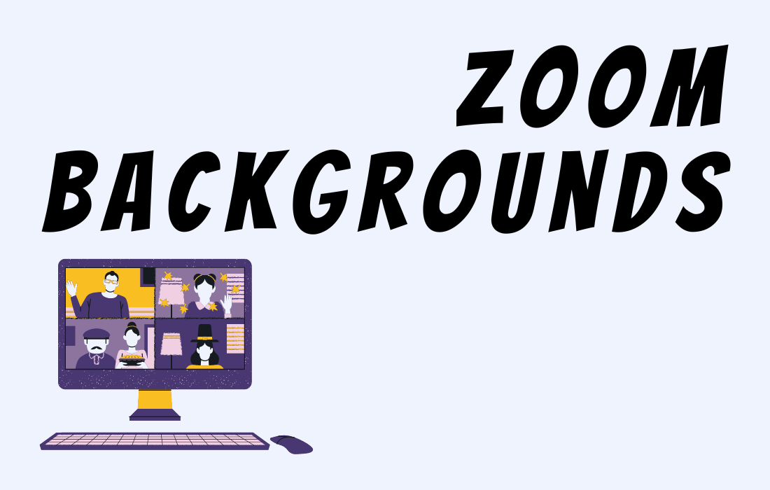 Text Zoom Backgrounds. Image of Desktop with Four People on Conference Call