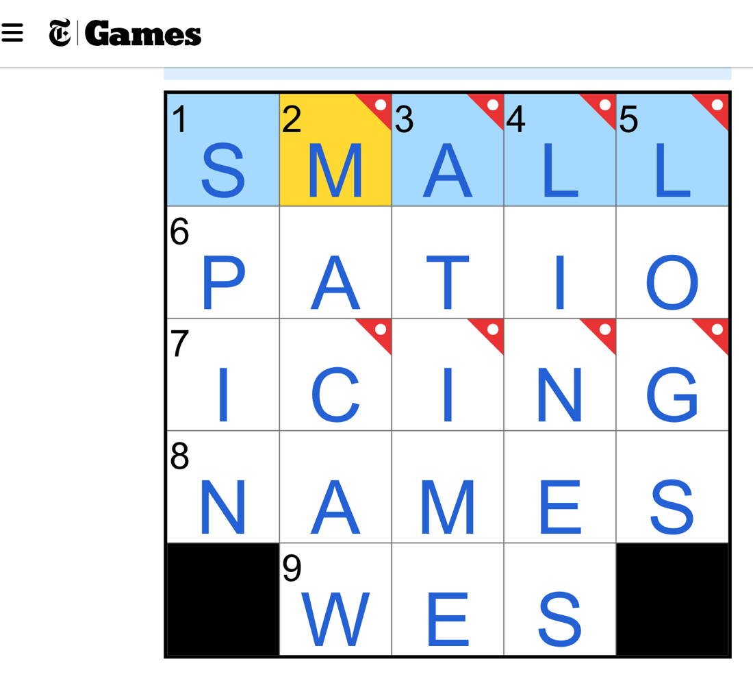 The New York Times Games example of mini crossword