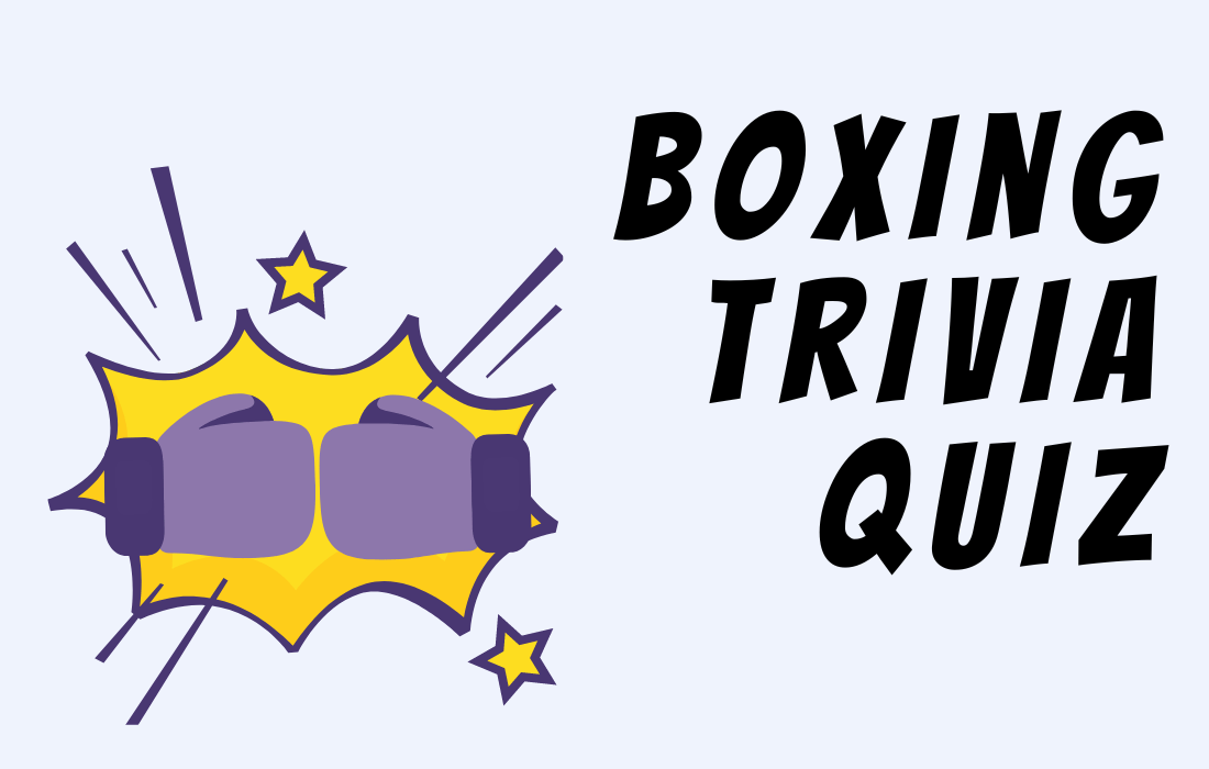 2 purple boxing gloves beside text Boxing Trivia Quiz in all caps.