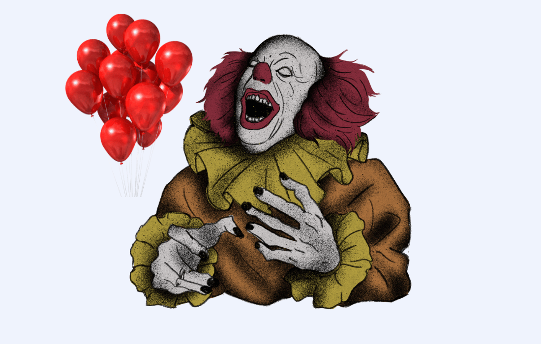 Image of a clown and red balloons