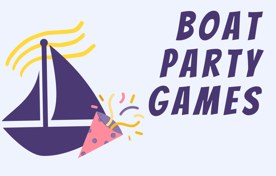 Boat Party Games text beside illustration of purple boat and colorful party popper.