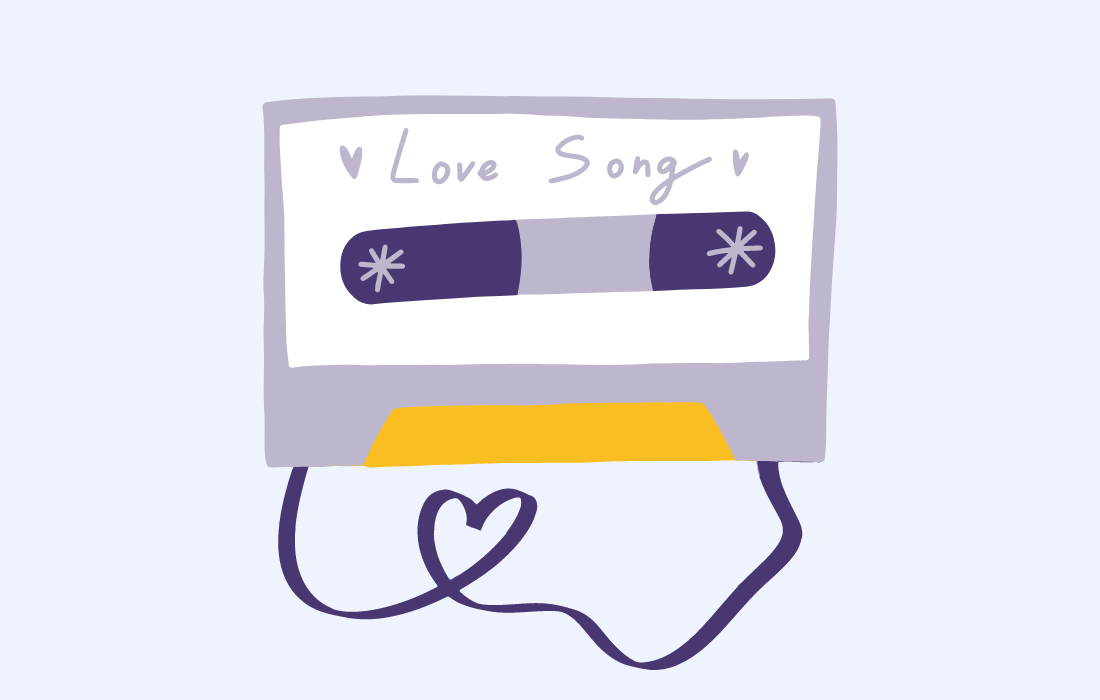 Music tape with words Love Song cartoon drawing