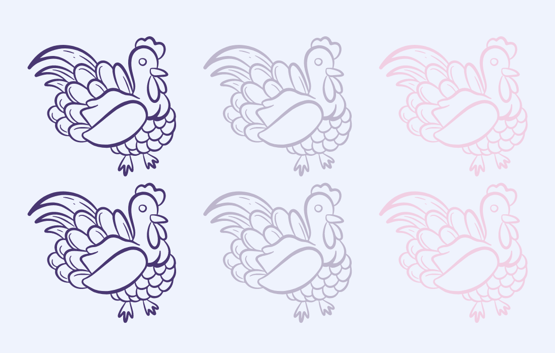 Six outlines of turkey birds