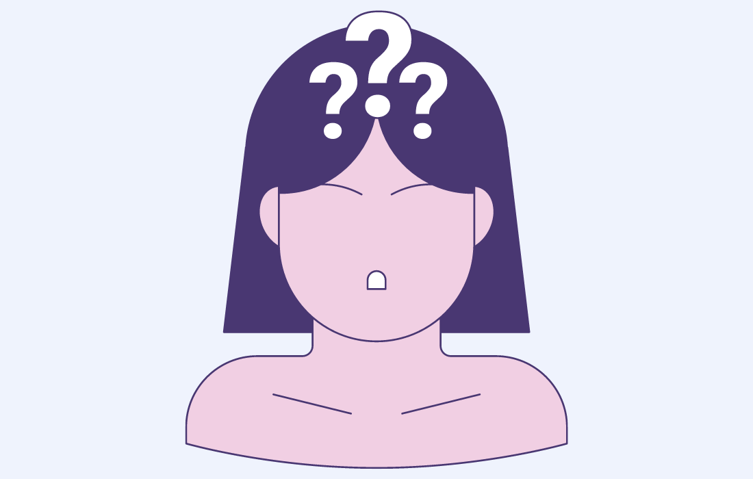 Woman confused with question marks on head